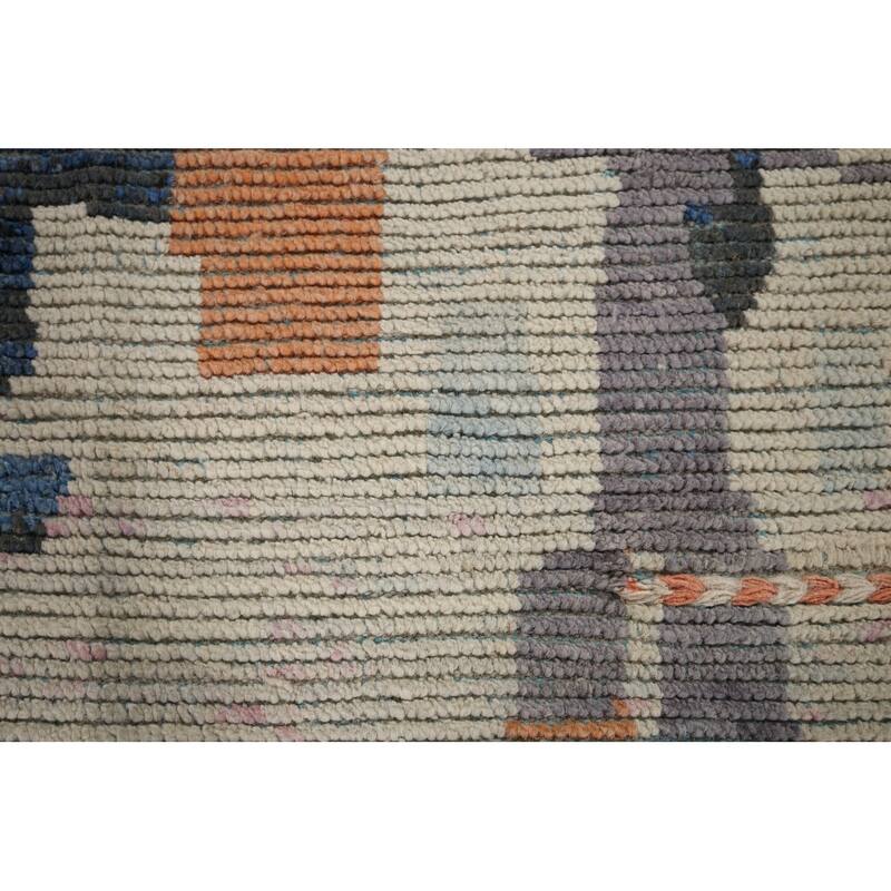 Beige Moroccan Abstract Area Rug Hand-Knotted Wool Carpet - 8'0"x 12'4"