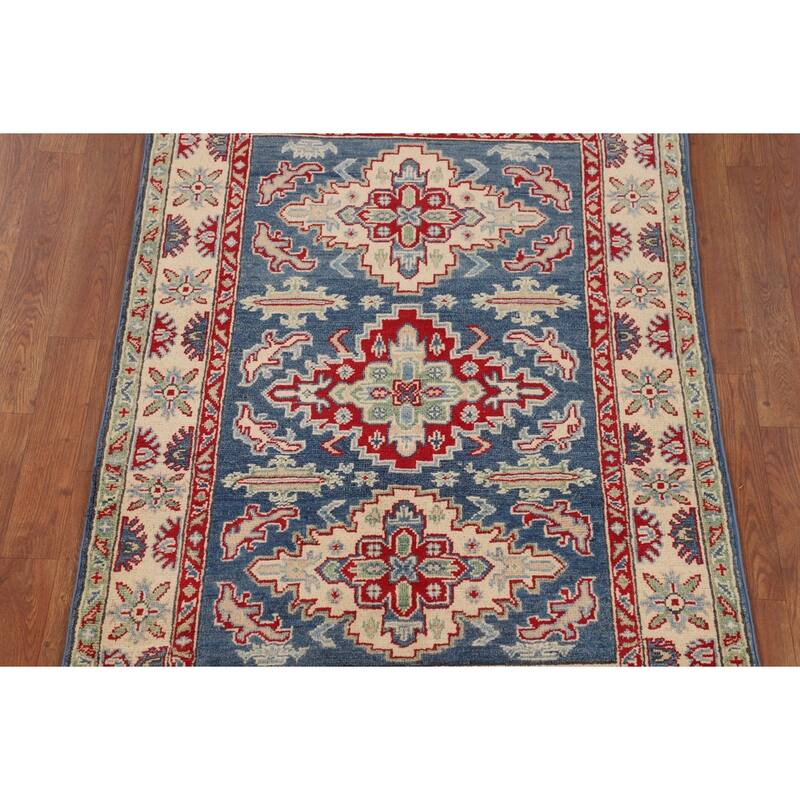 Blue Kazak Accent Rug Handmade Traditional Wool Carpet - 3'3" x 4'9"