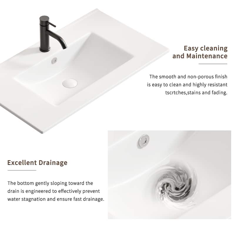 24-Inch Ceramic Vessel Sink - Glossy White Vanity Top Without Overflow, Spacious Design for Bathroom Essentials" - 24"