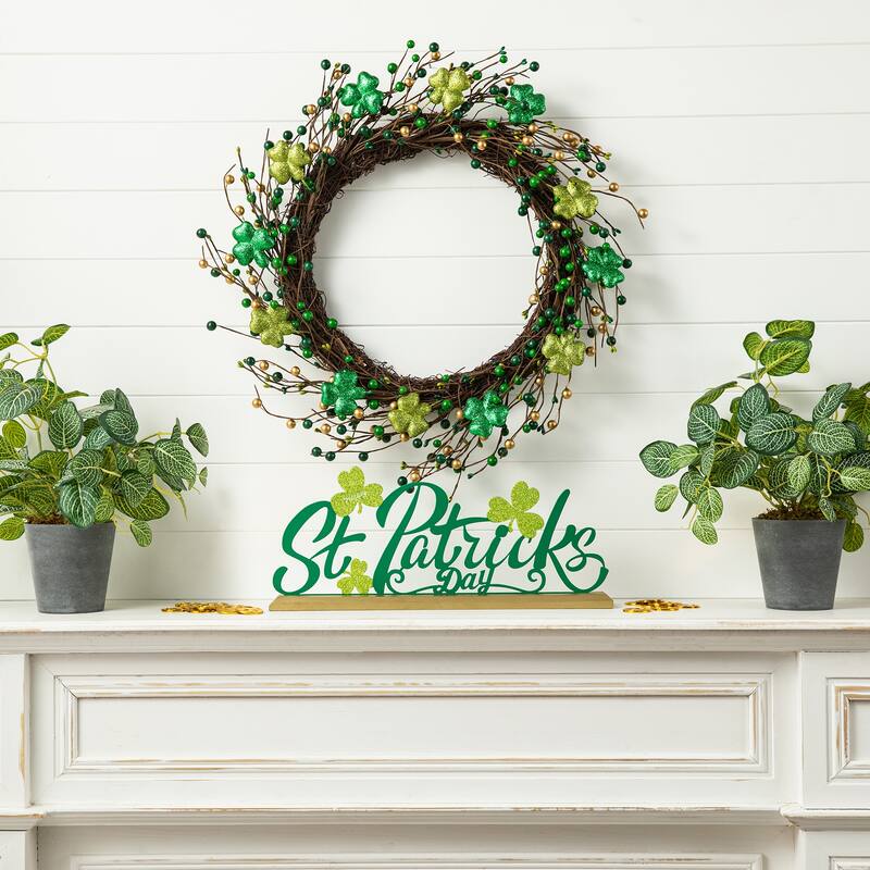 Glitzhome 20"D St. Patrick's Shamrock Berry Wreath & Garland - 20" - 20"D Wreath