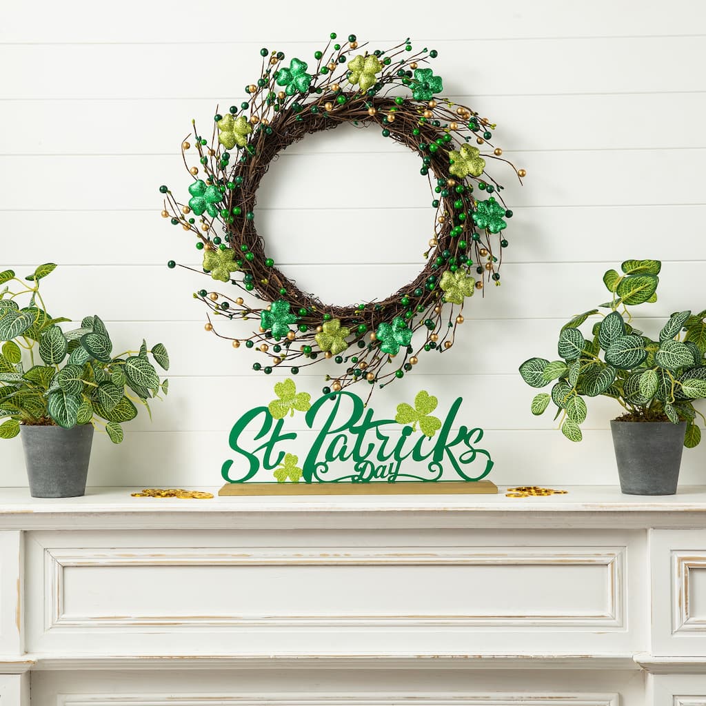 Glitzhome 20"D St. Patrick's Shamrock Berry Wreath
