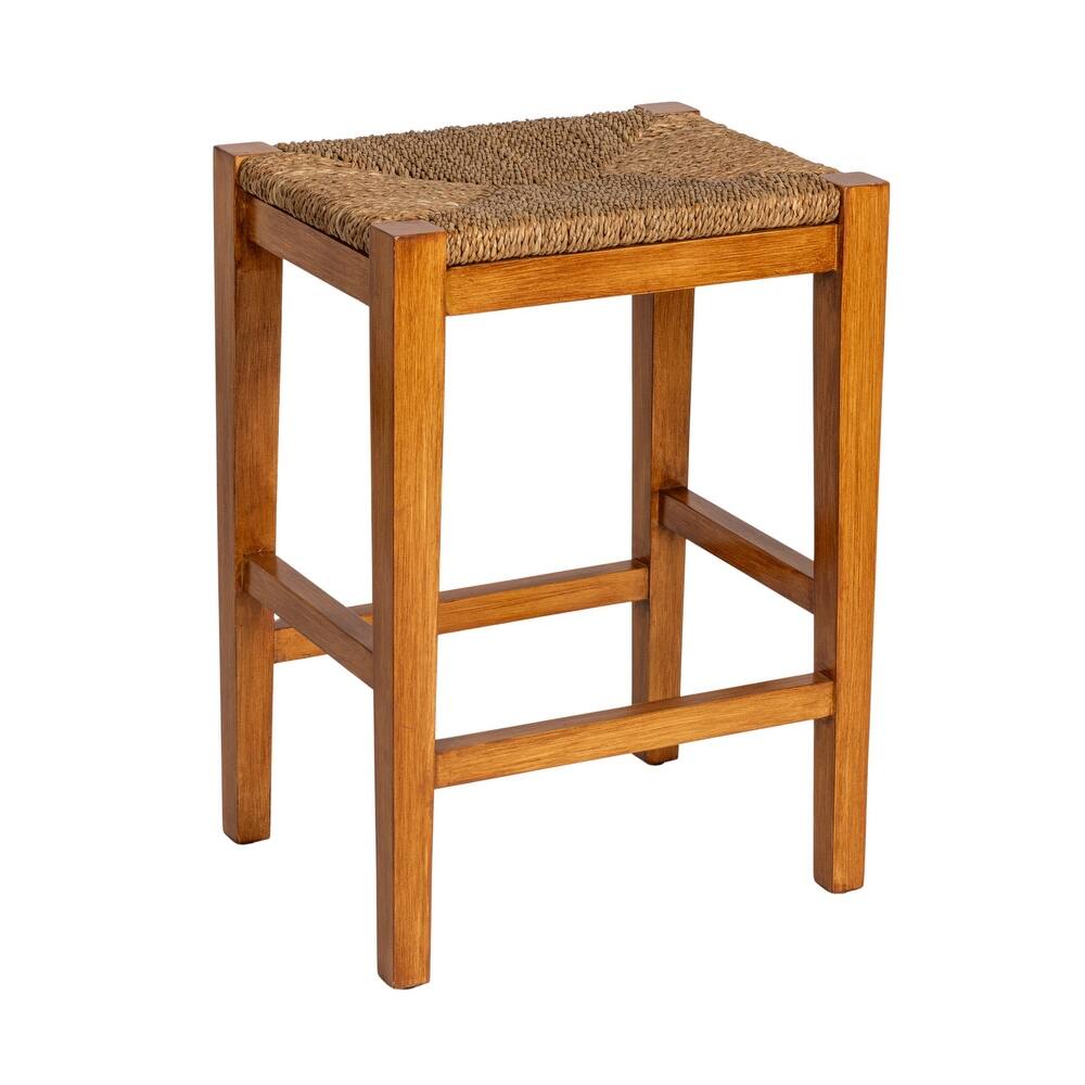 Willowbrook Wood and Seagrass Backless Counter Stool