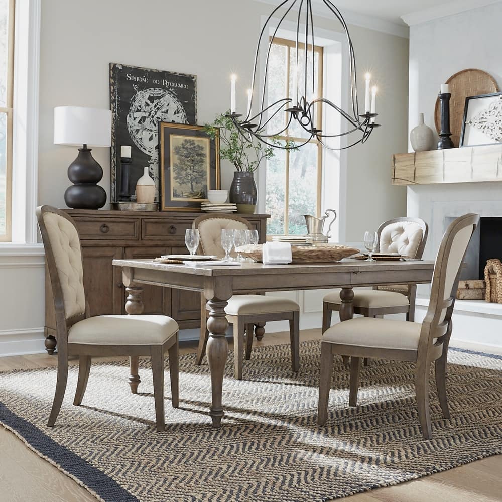 Americana Farmhouse Dusty Taupe Rectangular Table Set with Dining Chairs Various Options