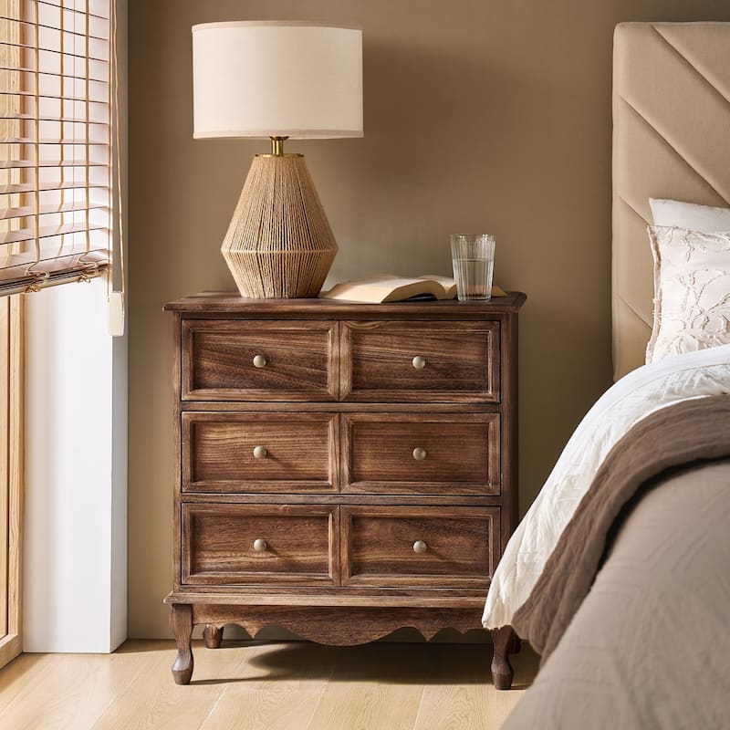 Pallantium Farmhouse 30"Tall Distressed 3-Drawer Nightstand With Solid Wood Legs and Adjustable Feet by HULALA HOME
