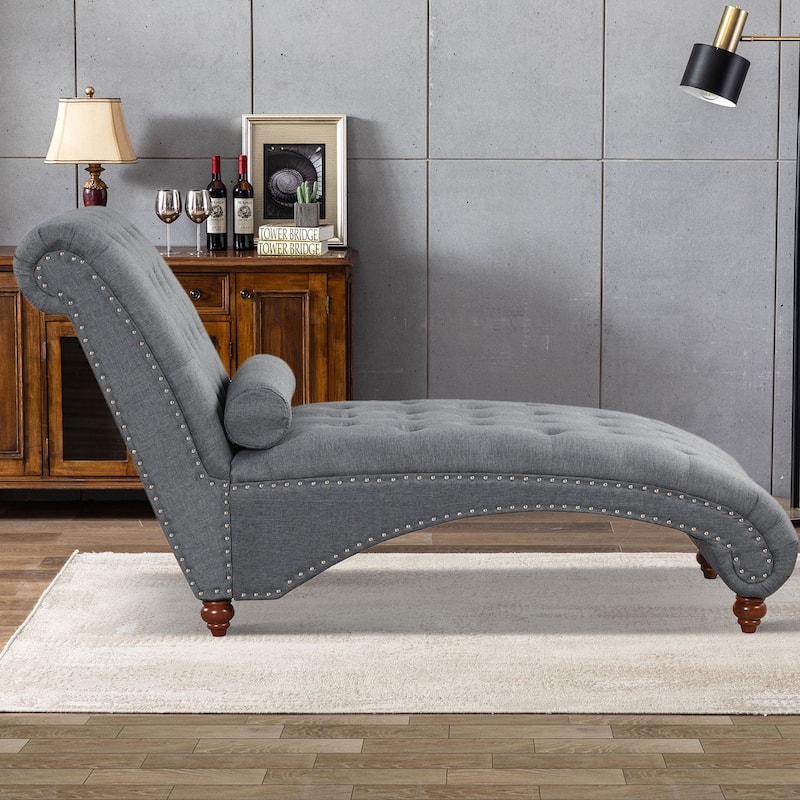 Modern Armless Velvet Chaise Lounge Indoor Chair with 1 Bolster Pillow