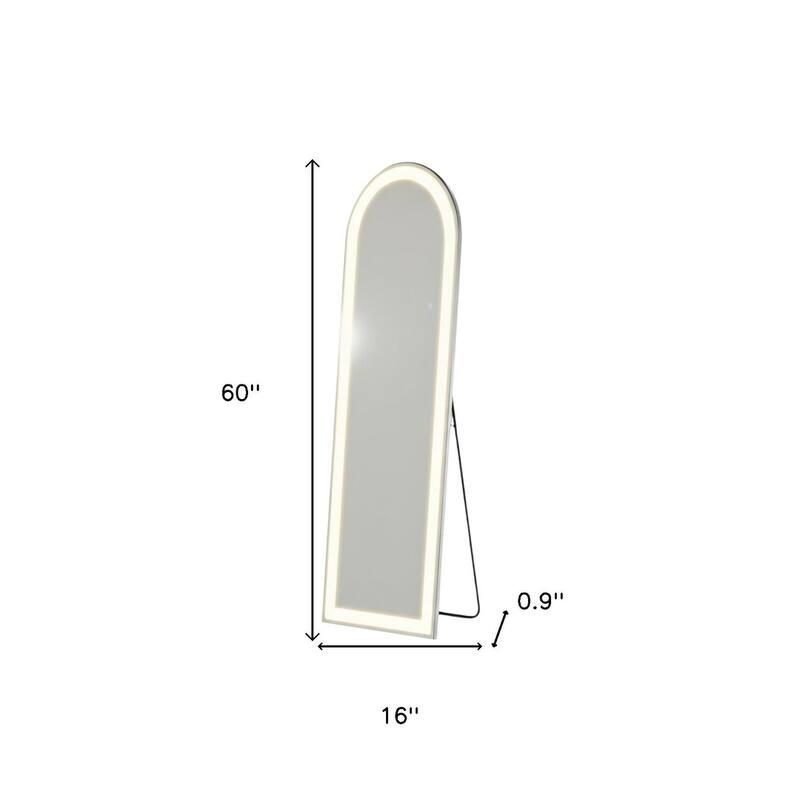 HomeRoots 60" Clear Arch Lighted Freestanding and Wall Mount Frameless Full Length Mirror - 16.00 in. x 60.00 in. x 0.90 in.