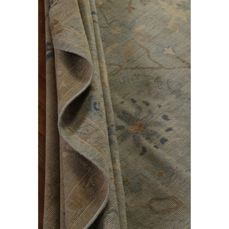 Hand Knotted Oriental 100% Wool Carpet Transitional All-Over Greys & Charcoal Oushak Area Rug - 9' 11'' X 8' 1''