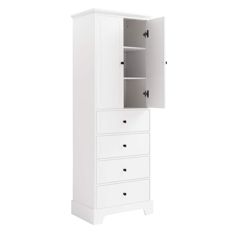 Storage Cabinet with 2 Doors and 4 Drawers for Bathroom Office