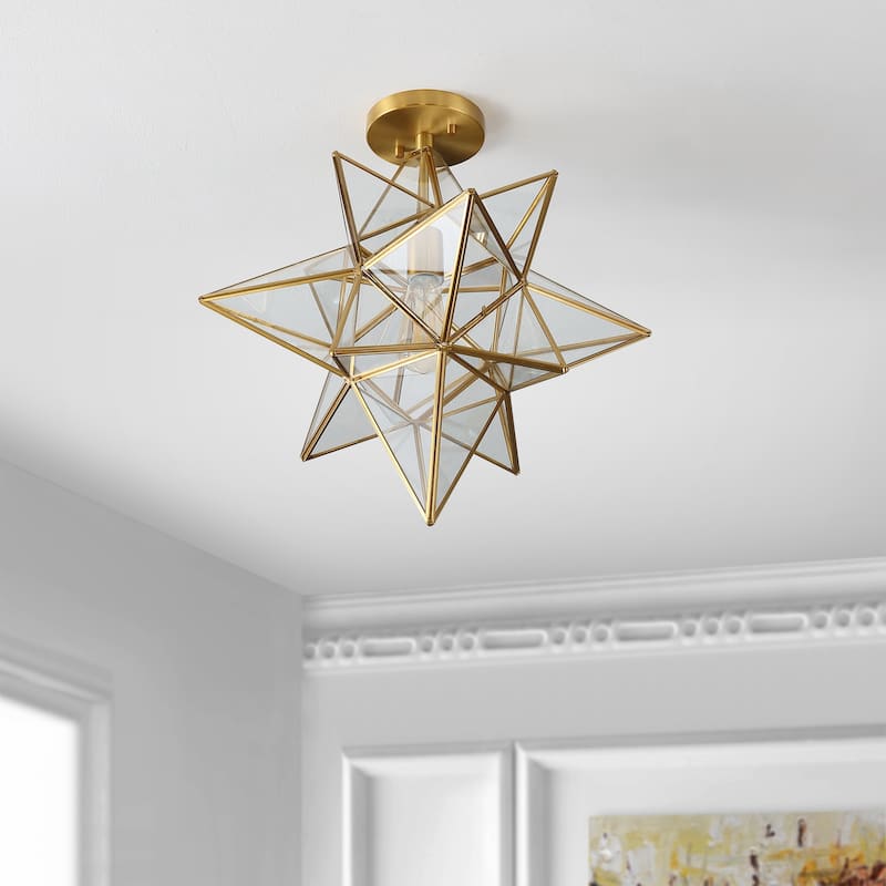 SAFAVIEH Lighting Santina Flush Mount - 19" W x 19" D x 19" H - 19Wx19Dx19H - Antique Brass/Clear Glass