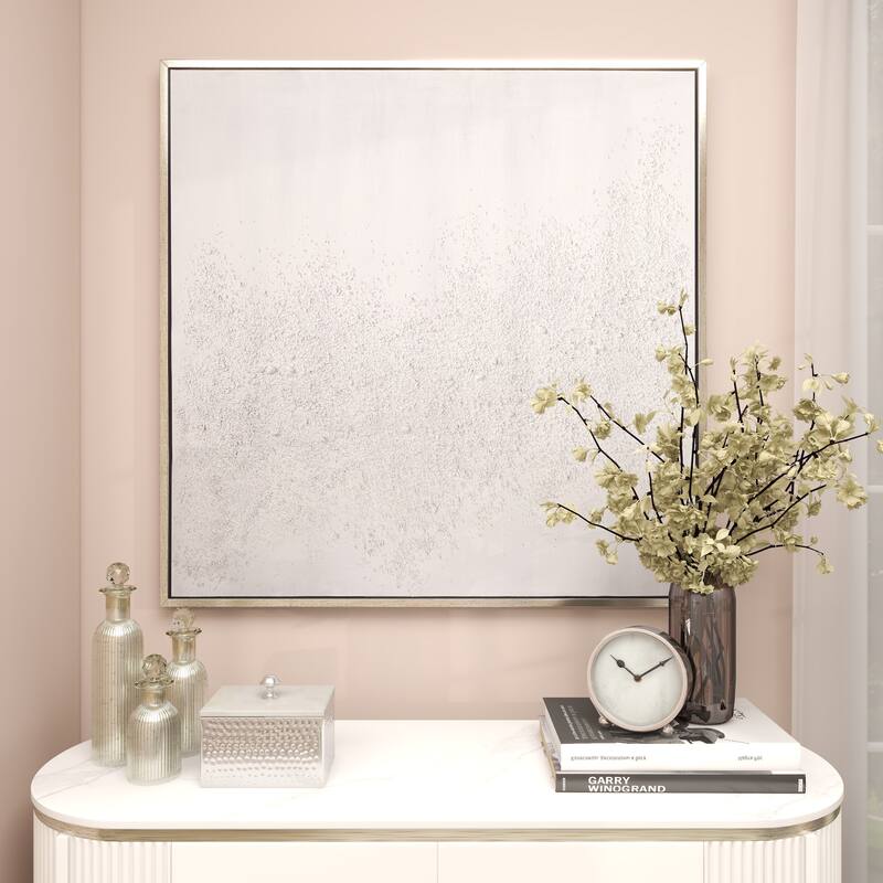 Canvas Abstract Framed Wall Art with Silver Frame - White - CosmoLiving by Cosmopolitan