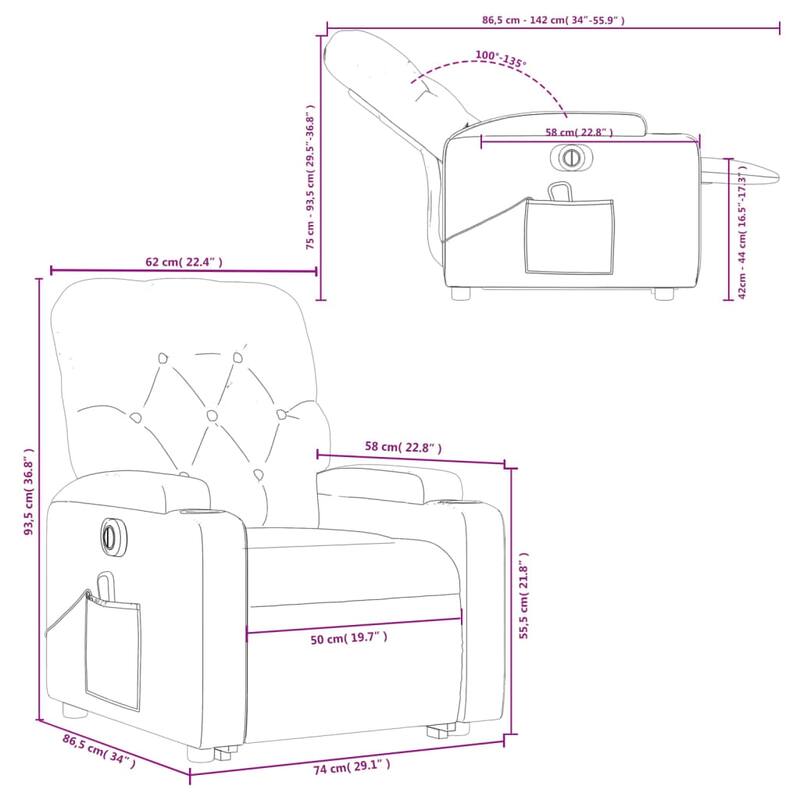 vidaXL Stand up Massage Recliner Chair Power Lift Wingback Armchair Fabric