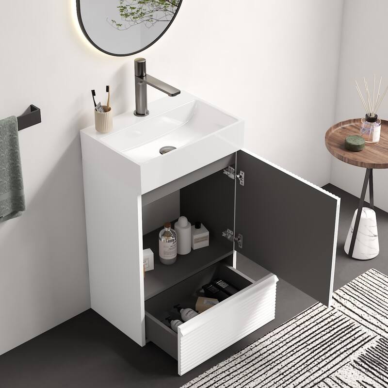 20" Striped Freestanding Bathroom Vanity with Ceramic Sink, Modern Bathroom Storage Cabinet