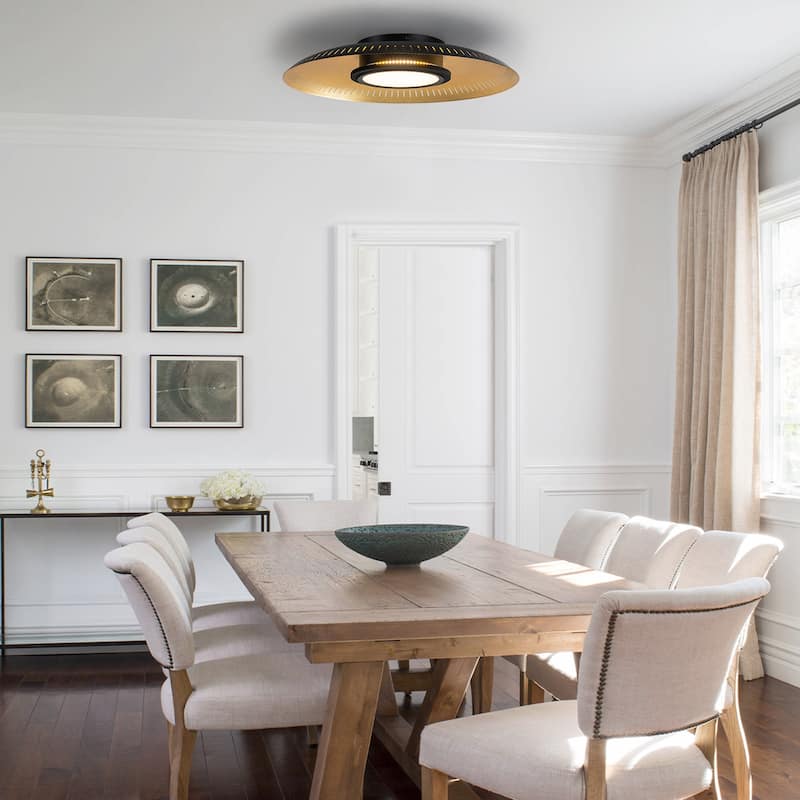 Black Iron LED Flush Mount Ceiling Light with Gold Foil Interior - Dia.22.83-in