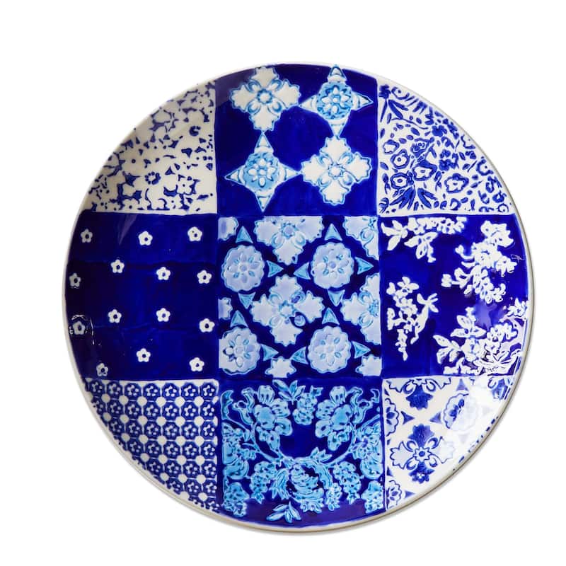 Lisbon Blue Ceramic Dinner Plate - Everyday Dining Plate, Dishwasher Safe, 9.8" x 9.8" x 1.3"