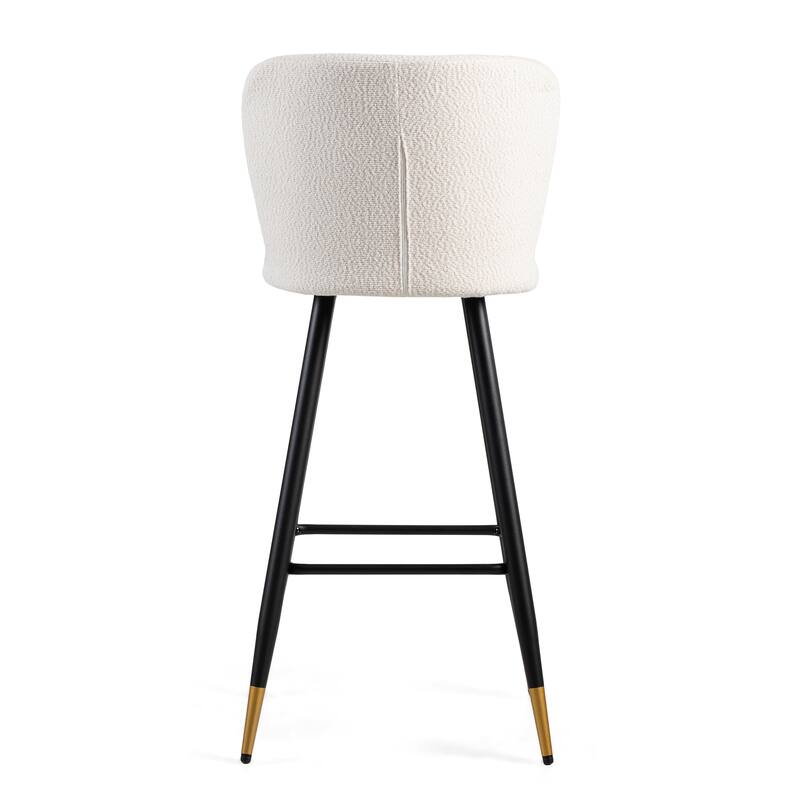 Roomfitters 30'' Modern Barstool, White Seat with Black Metal Legs and Gold-Tipped Ends, Contemporary Bar Chair, White