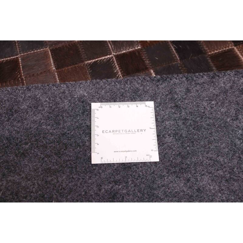 ECARPETGALLERY Handmade Cowhide Patchwork Dark Brown Leather Rug - 5'1 x 8'0