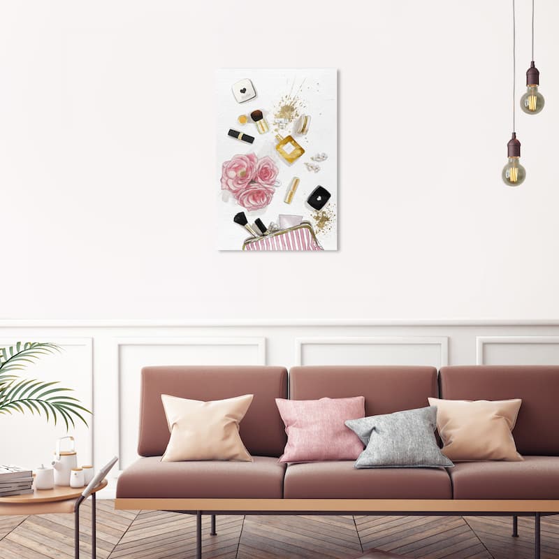 Wynwood Studio Canvas Fashion and Glam Inside my Bag Blush Pink and Light Pink Glam Wall Art Canvas Print - 30 x 20
