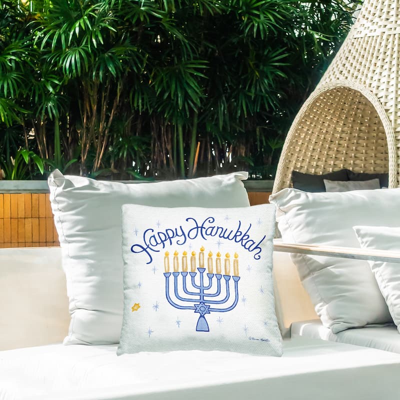 Stupell Happy Hanukkah Starry Menorah Printed Outdoor Throw Pillow