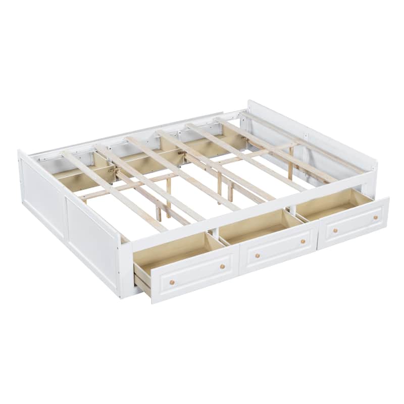 Queen Size Wooden Platform Bed Frame with 6 Drawers, Low Profile Storage Bed