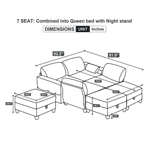 7Seater Modular Sofa Set, Convertible Sectional Couch w/Storage Seats