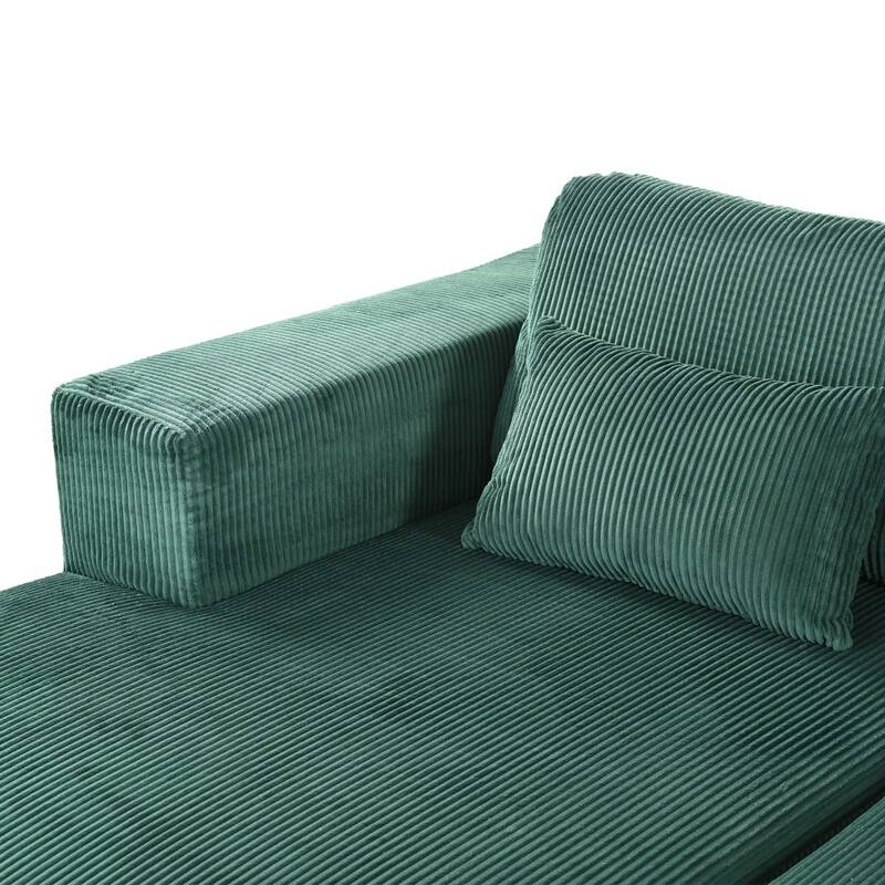 Modern Corduroy Sleeper Double Sofa Bed with 2 Pillows for Living Room
