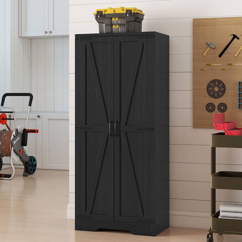 Moasis Broom Closet Storage Cabinet with Doors and Shelves for Farmhouse Organization