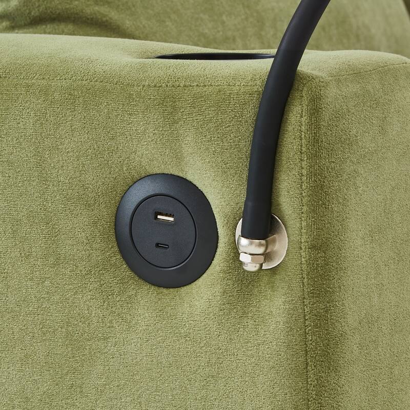 Modern Style Armchair 42.5" Chaise Lounge Sofa Couch with a Movable Storage Ottoman, Two USB Ports, Two Cup Holders