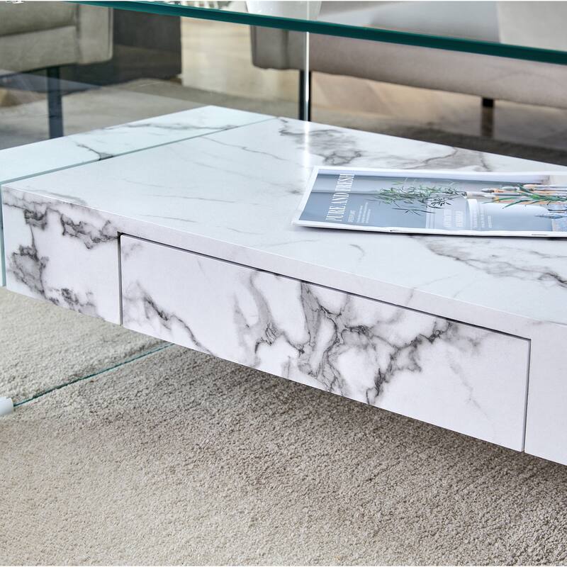 Roomfitters Two-Tier Glass Coffee Table with Oak Finish, Modern Storage Design for Living Room or Lounge