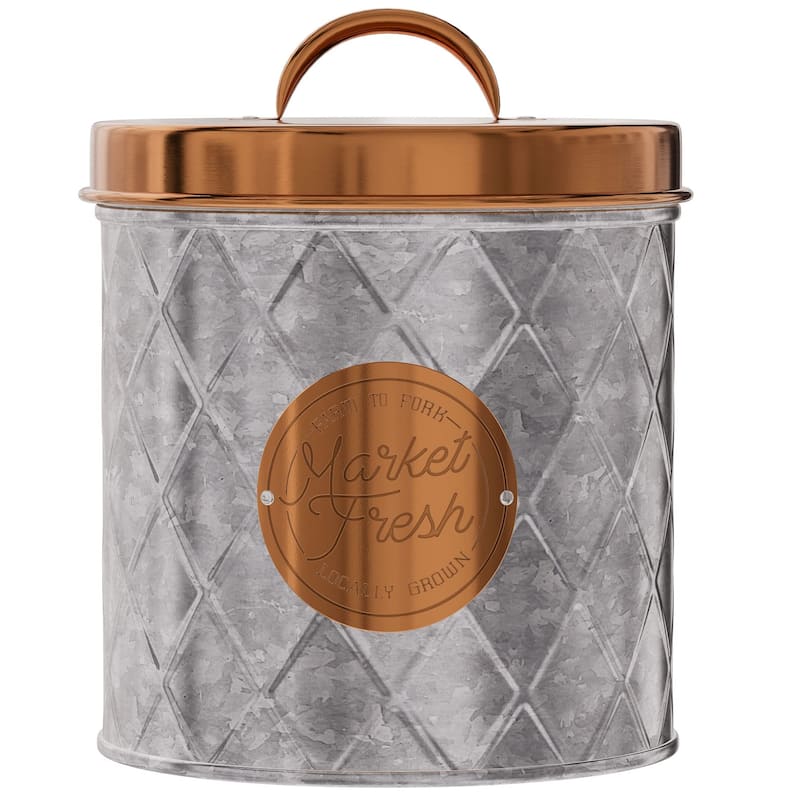 Amici Bristol Metal Canister Galvanized and Copper - 84 oz - Silver an Copper