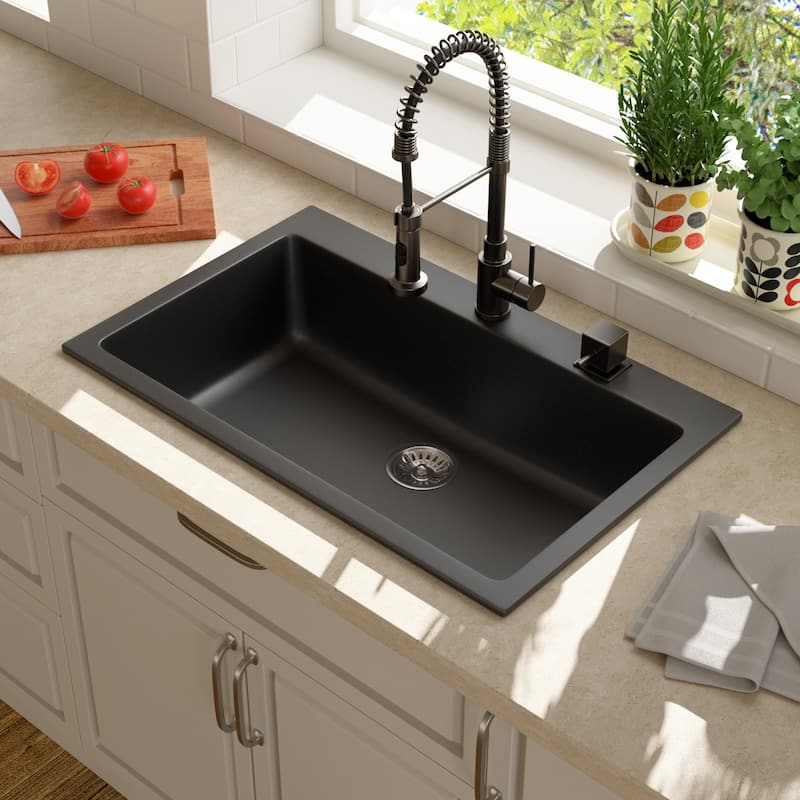 25"/33" Topmount/Drop-in Granite Composite Kitchen Sink Top Counter Single Bowl Sink