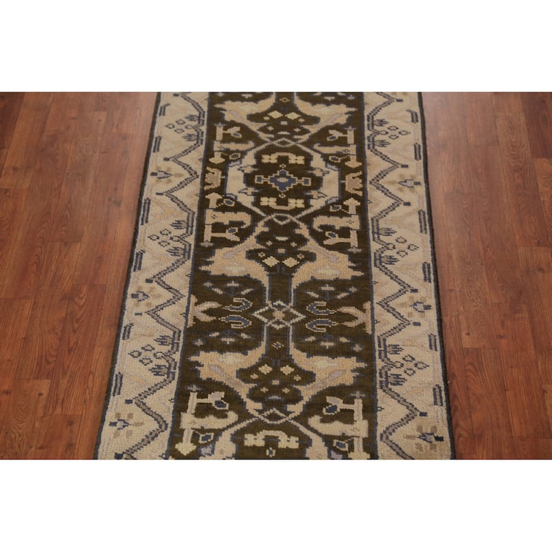 Brown Oushak Indian Runner Rug Handmade Wool Carpet - 2'7"x 9'8"