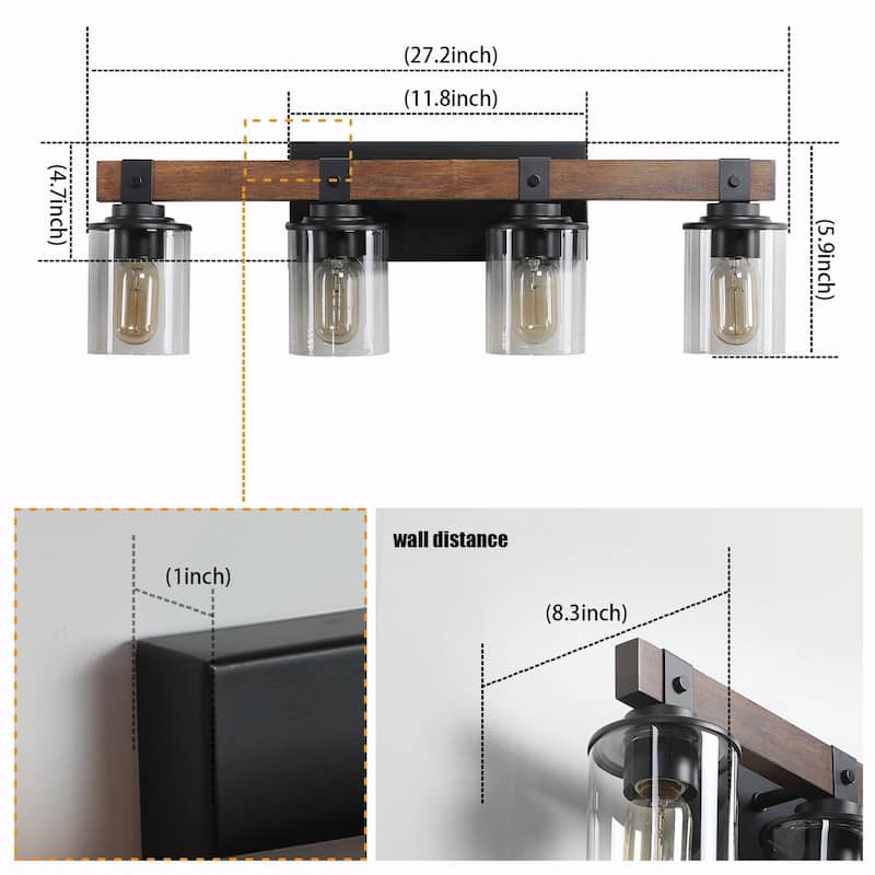 Rustic Farmhouse Bathroom Vanity Light Fixture with 3/4/5/6 Lights