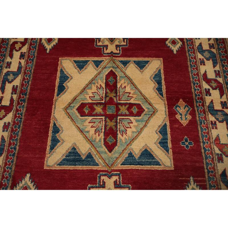Hand Knotted Oriental 100% Wool Carpet Traditional Medallion Red Kazak Area Rug - 6' 4'' X 3' 10''
