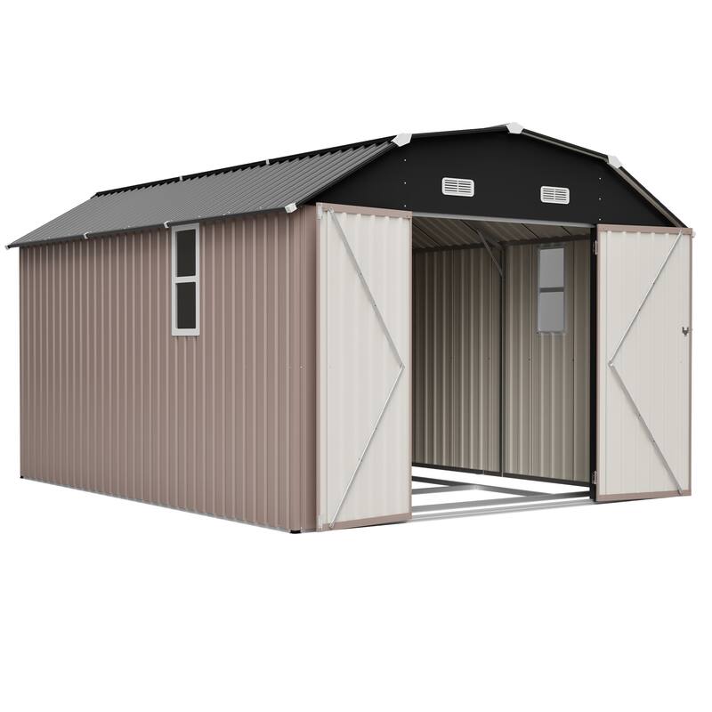 GDFStudio - Large Heavy Duty Rust-Resistant Metal Tool Shed Storage with Floor Frame & Lockable Doors for Easy Access