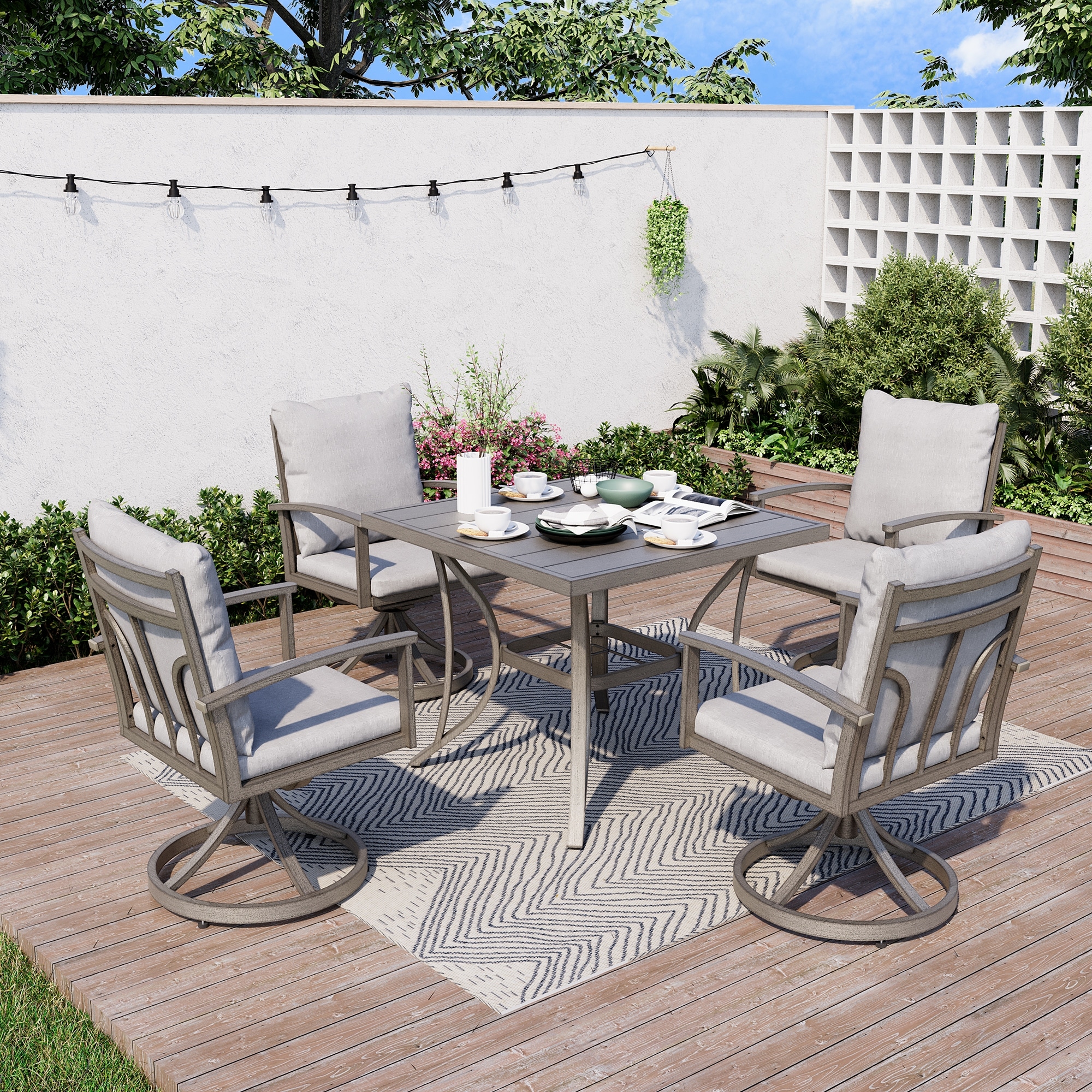 2-Piece Outdoor Aluminum Patio Dining Swivel Chairs with Cushions