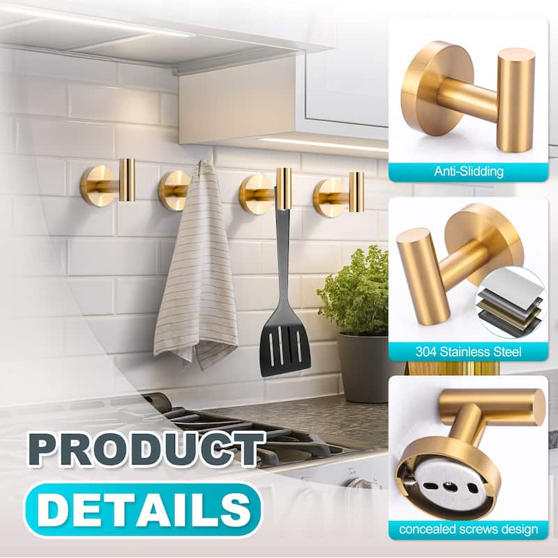 WOWOW Stainless Steel J-Hook Robe/Towel Hook 4 PCS