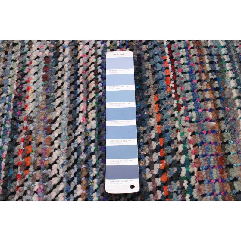 ECARPETGALLERY Hand-knotted Silk Shadow Dark Blue Wool Rug - 7'11 x 10'0