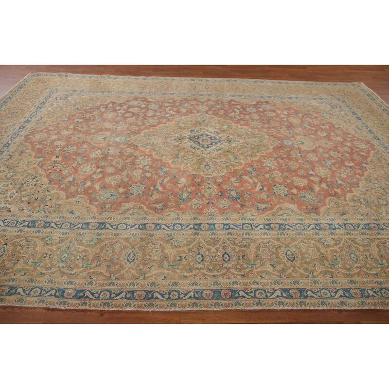 Hand Knotted Oriental 100% Wool Carpet Traditional Floral Pink Kashan Area Rug - 11' 11'' X 8' 8''
