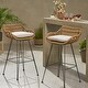 preview thumbnail 2 of 9, Dale Outdoor Wicker Barstools (Set of 2) by Christopher Knight Home Light Brown+Black+Beige