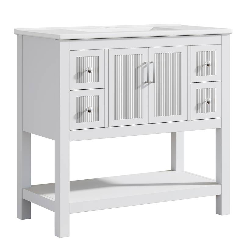 23.5 Inch Single Bathroom Vanity With Ceramic Top, Sink Included