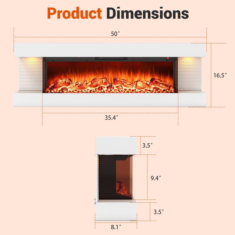 Gymax 18'' 3-Sided Wall Mounted Electric Fireplace w/ 32''Wide
