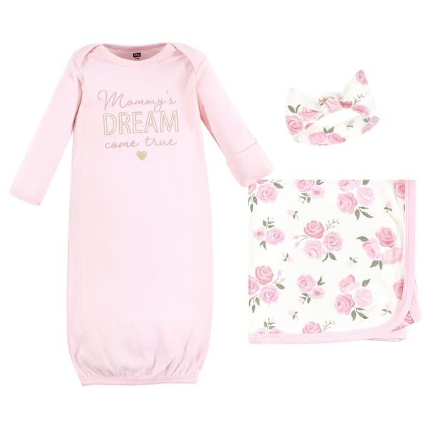 slide 1 of 1, Hudson Baby Infant Girl Gown, Swaddle Blanket and Cap or Headband, Mom Floral, 0-6 Months - Mom Floral 0-6 Months - Mom Floral