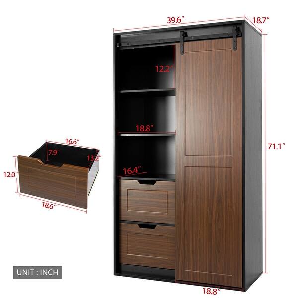 71-inch High wardrobe and cabinet with classic sliding barn door - Bed ...