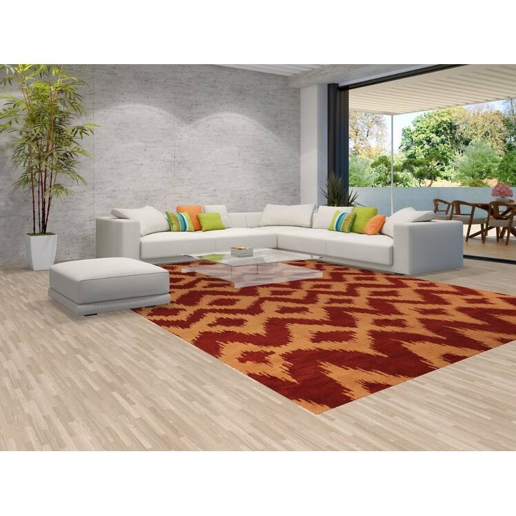 Hand Knotted Oriental 100% Wool Carpet Modern Geometric Red Moroccan Area Rug - 13' 10'' X 10' 0''