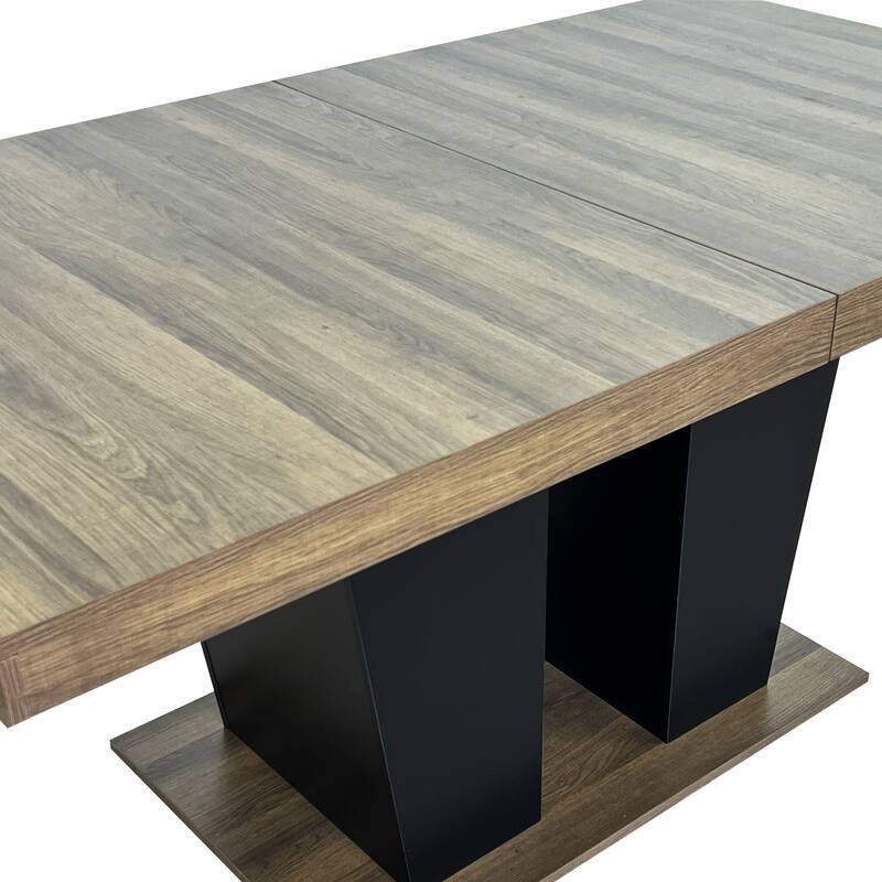 Extendable Dining Room Table, Wooden Kitchen Table with Double Pedestal Base, Large Meeting Table Home Office Table