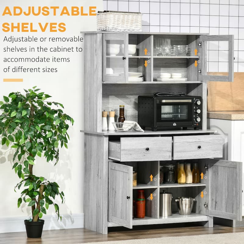 63.5" Kitchen Buffet with Hutch, Pantry Storage Cabinet with 4 Shelves