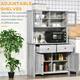 HOMCOM 63.5" Kitchen Buffet with Hutch, Pantry Storage Cabinet with 4 Shelves, Drawers, Framed Glass Doors
