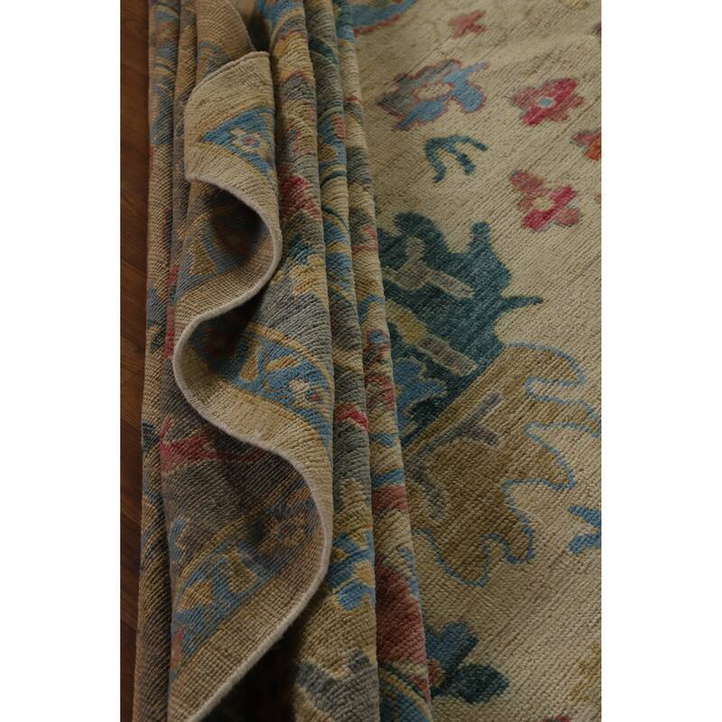 Hand Knotted Oriental 100% Wool Carpet Transitional All-Over Beige & Ivories Oushak Area Rug - 14' 11'' X 12' 0''