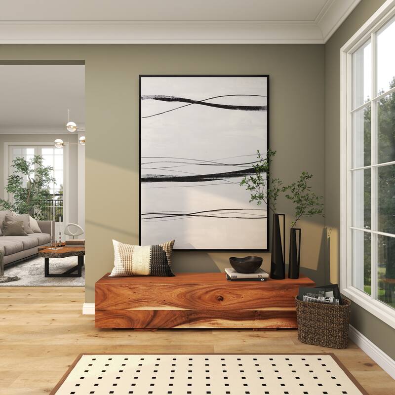 Brown Wood Block Bench with Elevated Base