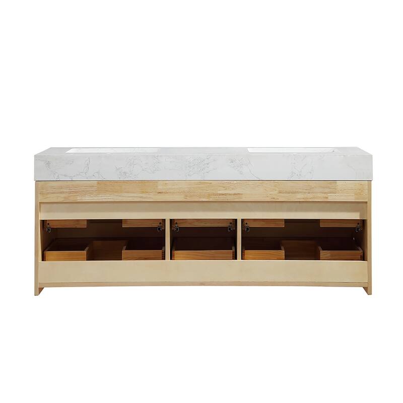 48 in./ 60 in. Solid Wood Wall-Mounted Bathroom Vanity Set in Maple with Engineered Stone Top and Ceramic Sink